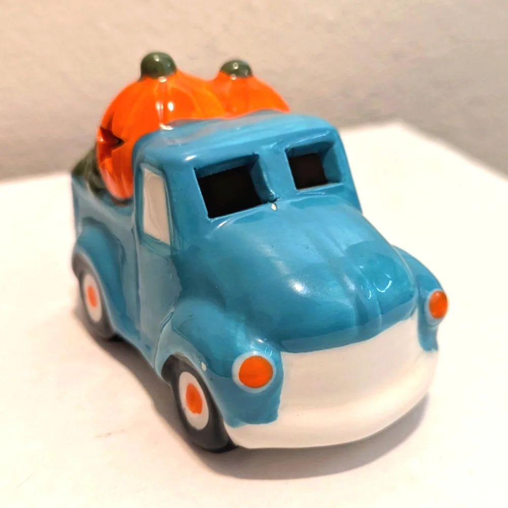 Teal Ceramic Truck with Pumpkins
